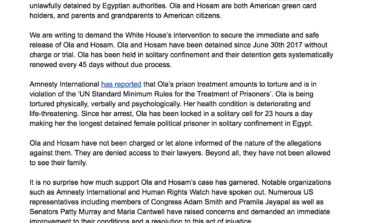 CODEPINK Urges President Donald Trump to Take Action to free Ola and Hosam
