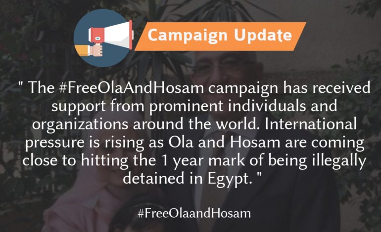 Campaign Update: Rising International Support for the release of Ola and Hosam