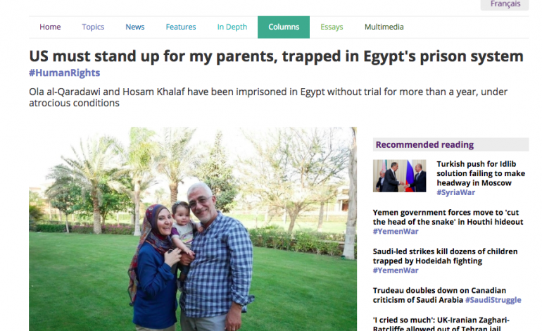 MiddleEastEye: US Must Stand Up for my Parents, Trapped in Egypt’s Prison System